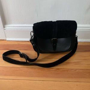 Scotch & Soda Black Fur and Leather Purse